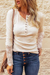 Beige Ribbed Lace Crochet Long Sleeve Shirt | Also Available in Black