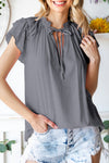 Gray V Neck Tiered Ruffle Sleeve Top | Available in 2 Colors