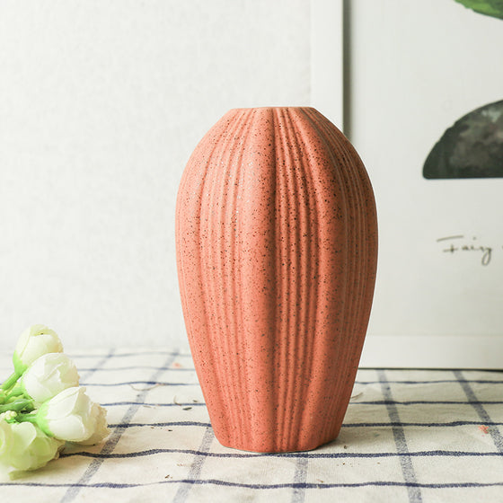 Modern Handcrafted Ceramic Vase in Coral and Speck Finish