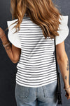 White Ruffle Casual Striped T Shirt for Women