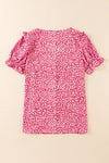 Pink Abstract Print V-Neck Blouse