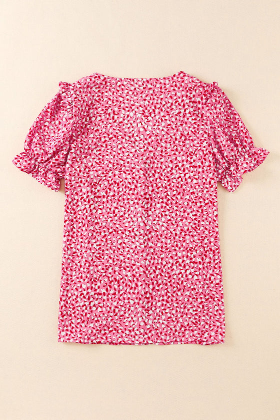 Pink Abstract Print V-Neck Blouse