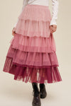 Pink Gradient Mesh Ruffle Tiered Tulle Maxi Skirt