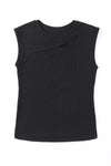 Black Solid Slash Cutout Summer Sleeveless Top | Also Available in Red