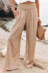 Khaki Smocked High Waist Wide Leg Pants | Available in 7 Colors