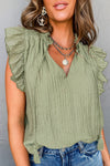 Navy Blue V Neck Flutter Shoulder Textured Blouse | Available in 2 Colors