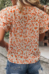 Orange Floral Tiered Sleeve Blouse