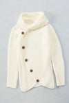 Beige Casual Knitted Buttons Front Cowl Neck Sweater | Other Colors Available