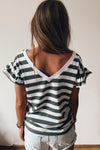 Sea Green Striped Ruffle Sleeve Top | Also Available in Black