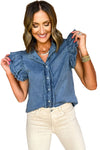 Ruffled Flutter Frayed Denim Top | Available in 2 Colors