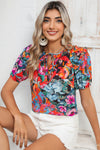 Tropical Floral V Neck Ruffle Blouse