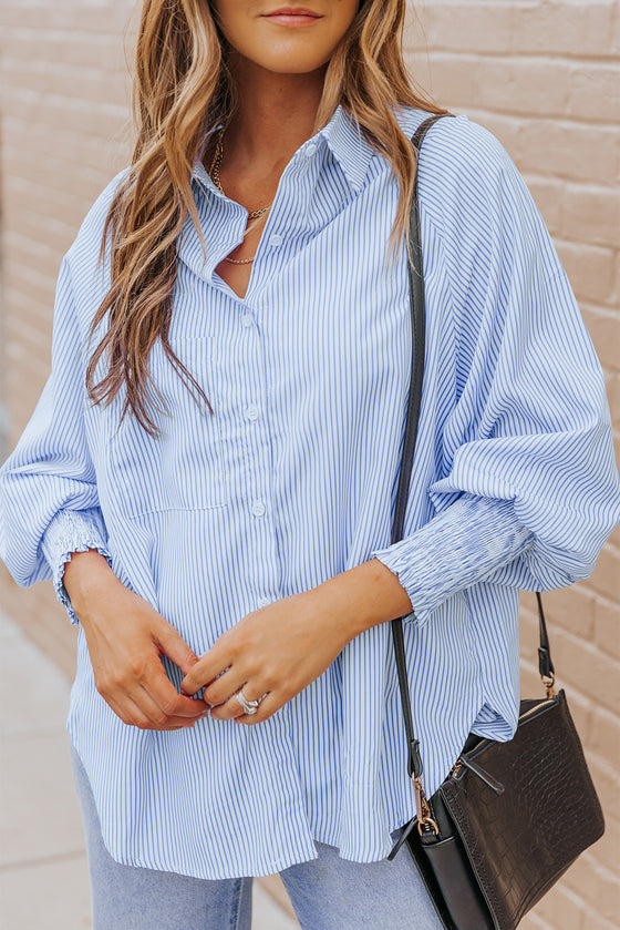 Light Blue Striped Button-up Shirt | Available in 3 Colors