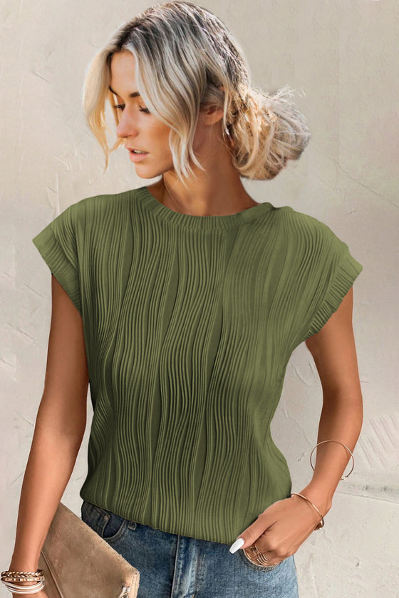 Jungle Green Wavy Textured Cap Sleeve Top | Available in 4 Colors