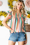 Striped Keyhole Sleeve Blouse | Available in 2 Patterns