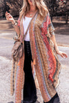 Pink Boho Print Tassel Tie Duster Cover-up