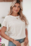 Apricot Striped Lace Splicing Ruffle Sleeve T-shirt | Available in 2 Colors