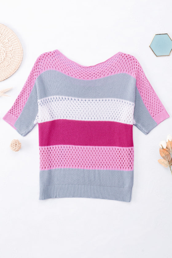 Sky Blue Knitted Color Blocked Top | Available in Pink