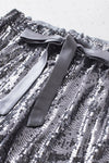 Silver High Waisted Drawstring Cropped Sequin Pants