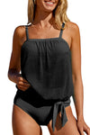 Pink Striped Mesh Knotted Hem Tankini Swimsuit | Available in 3 Colors