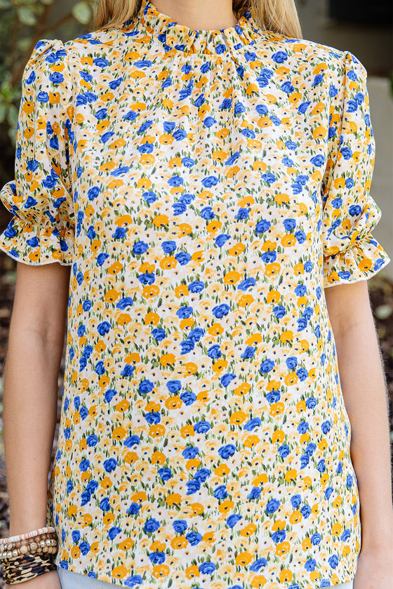 Orange Floral Mock Neck Blouse | Available in Yellow