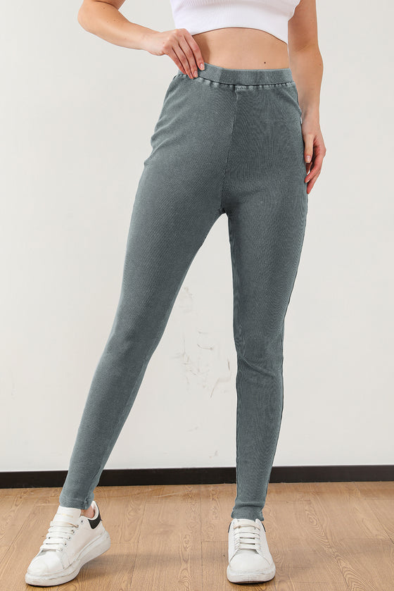 Dark Grey Vintage Wash Ribbed Leggings