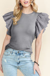 Pink Ruffle Ribbed Knit Top | Available in 3 Colors