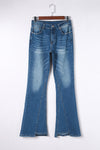 Light Blue Casual Seam Distressed High Waist Flare Jeans