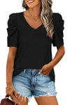 Black Puff Sleeve V Neck T-Shirt | Available in 3 Colors