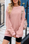 Pink Solid Ribbed Round Neck Pullover Sweatshirt |Available in 6 Colors