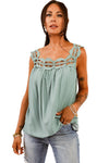 Pastel Green Crochet Square Neck Sleeveless Shirt