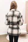 Black and White Plaid Belted Jacket