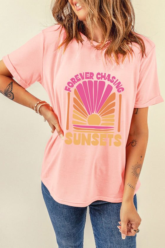 Pink FOREVER CHASING SUNSET Graphic T-Shirt