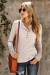 Beige Ribbed Lace Crochet Long Sleeve Shirt | Also Available in Black