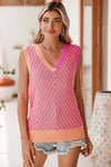 Strawberry Pink Chevron V Neck Knitted Vest