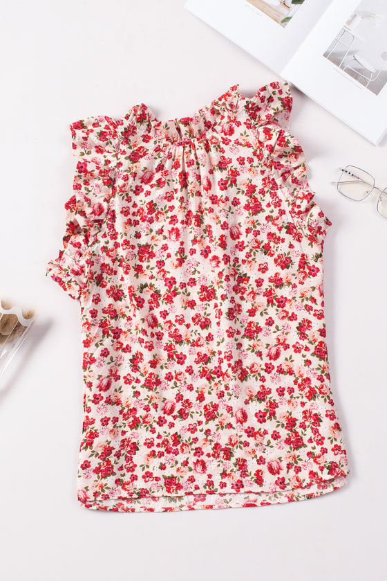 Red Floral Sleeveless Shirt