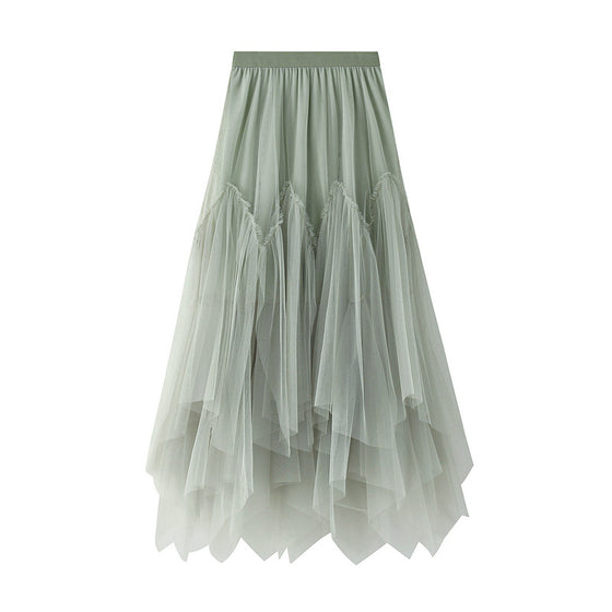 Skirt Autumn And Winter Women's Mid-length A- Line Skirt Tulle Tutu Skirt Long Skirt Mesh Irregular Pleated Skirt