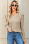 Apricot Cable Knit Puff Sleeve Sweater