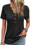 Gray Solid Lace Sleeve Button V Neck T Shirt