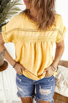 Apricot Swiss Dot Crochet Eyelet Back Button Detail Blouse | Available in 3 Colors