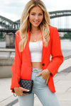 Red Flip Pocket Casual Button Lapel Neck Blazer For Women