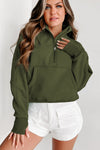 Brown Zip Up Stand Collar Thumbhole Sleeve Sweatshirt | Available in 4 Colors