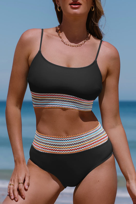 Sky Blue Striped Patchwork Bikini Set | Available in 3 colors