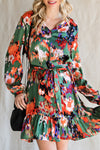 Abstract Print Waist Belted Long Sleeve Dress | Other Colors Available