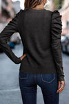 Gray Basic Buttoned Puff Long Sleeve Sheath Top