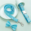 Blue Floral-Patterned Bowtie, Dog Collar, and Leash Set | Available in 5 Sizes