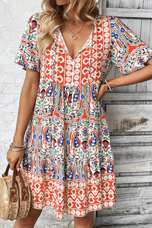  Orange Bohemian Ruffle Hem Mini Dress | Available in 3 Colors