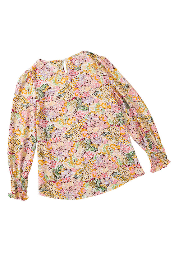 Multicolor Floral Print Smocked Cuffs Long Sleeve Blouse | Available in 2 Patterns