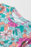 Multicolor Floral Print Asymmetric Hem T Shirt