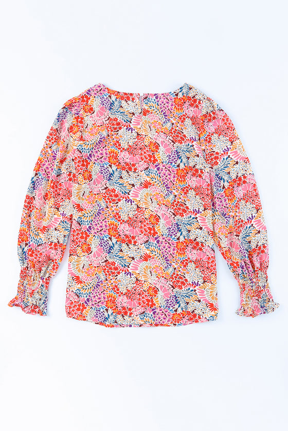 Multicolor Floral Print Smocked Cuffs Long Sleeve Blouse | Available in 2 Patterns