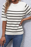 White Stripe Half Sleeve Knitted Tee